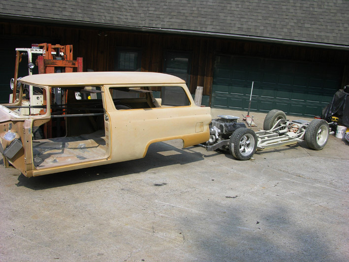 Its a 56 Ford ranch wagon with an Art Morrison 